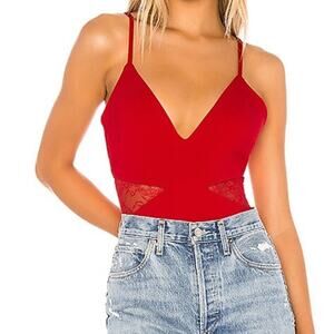 Lovers + Friends x Revolve Kerrie Bodysuit‎ Cherry Red Women’s XS Lace Cut Out